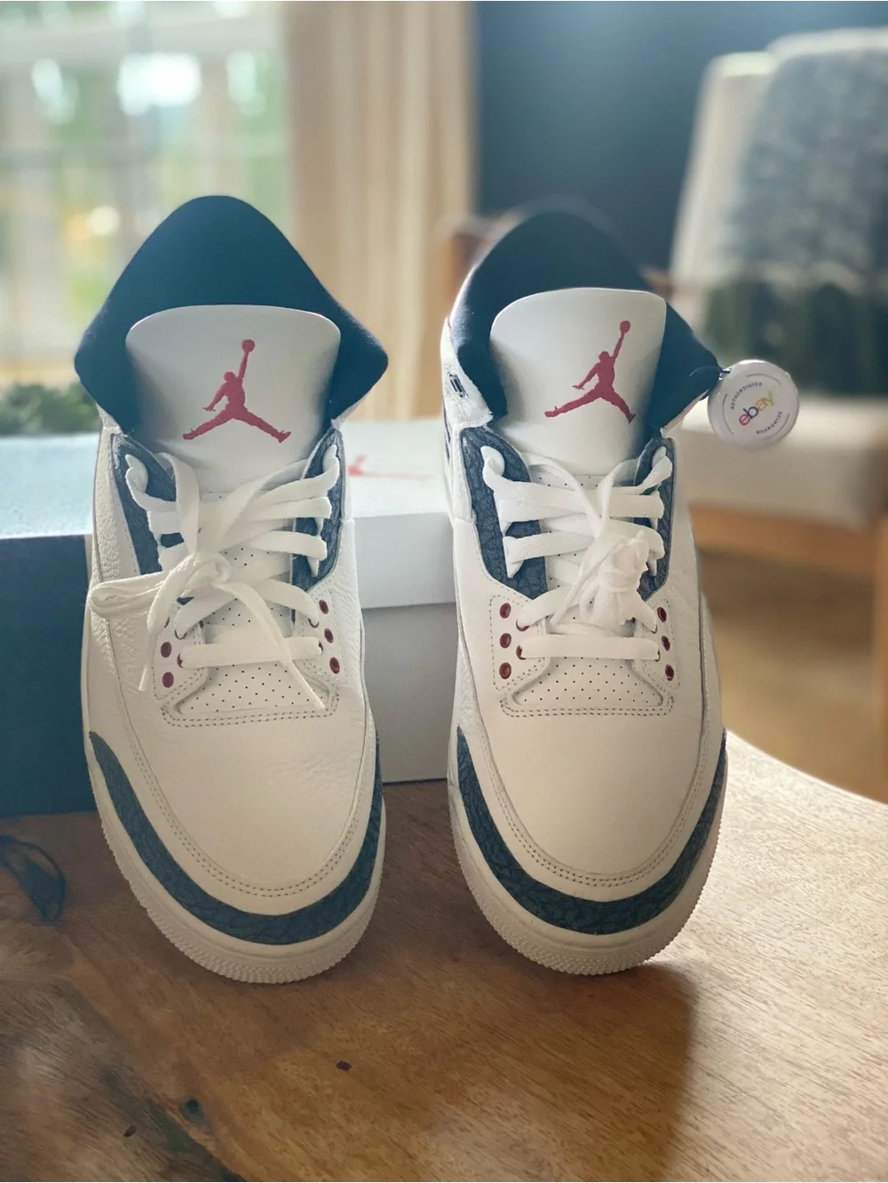Authenticated Nike Air Jordan 3 Retro Denim “Fire Red Denim” Sneakers